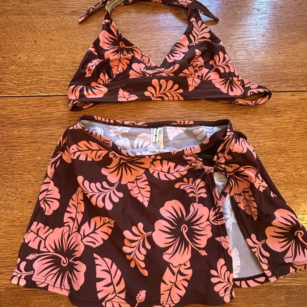 Ocean Dreams Brown and White Floral Swimwear